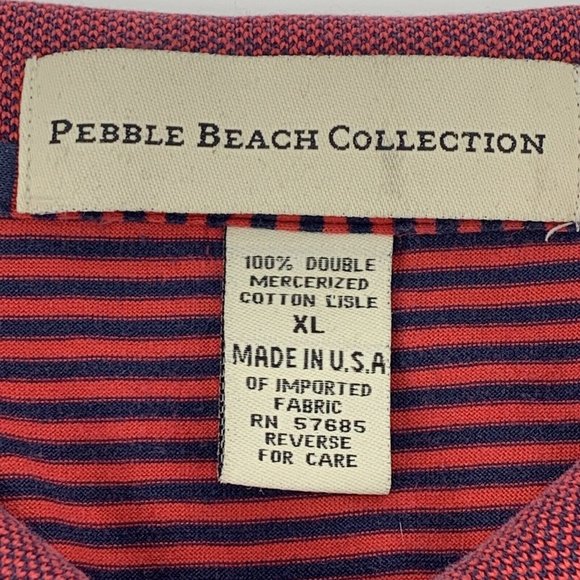 Men's Pebble Beach‎ Collection Golf Short Sleeve Polo Shirt Red Black Stripes XL - Picture 3 of 8